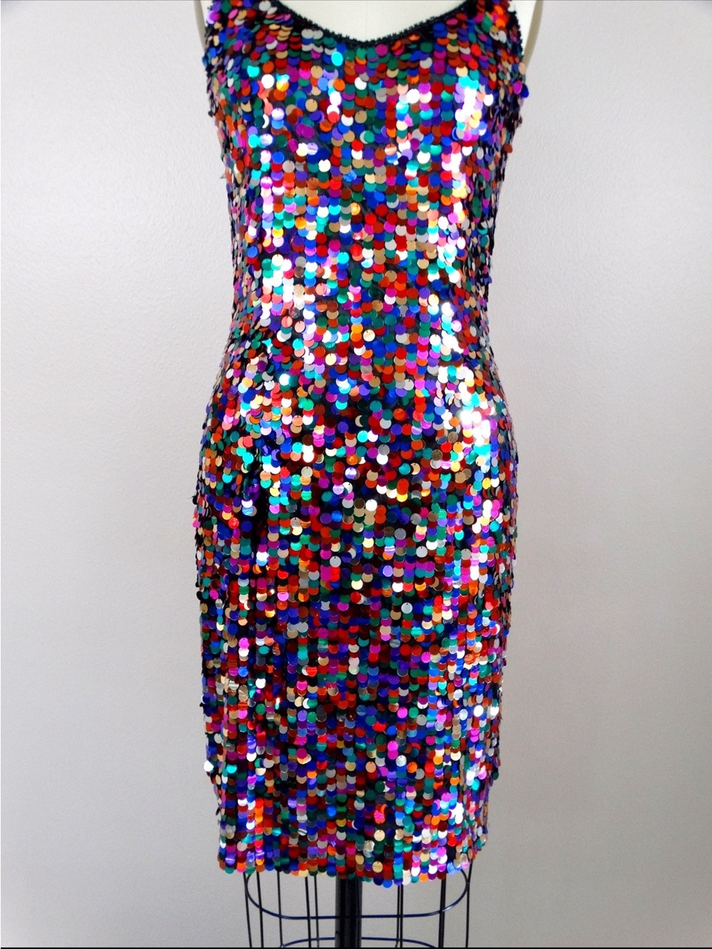 Cache VINTAGE RARE Multicolor Beaded Sequin Mini Dress Sz 10 - Picture 5 of 10